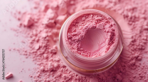 Powdered sugar spilled from jar on pink background