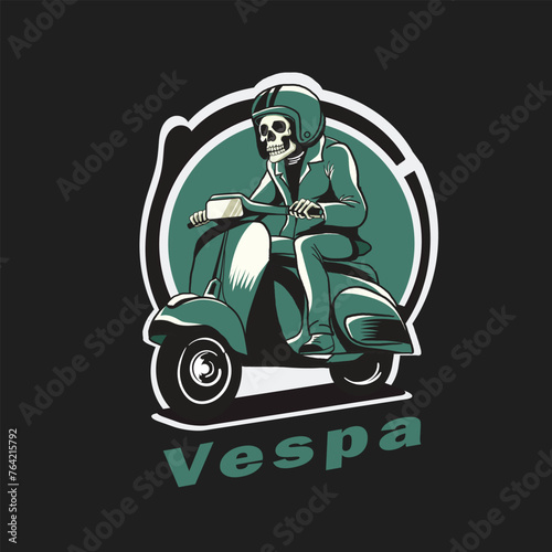 t shirt design scooterist  with skeleton riding scooter 