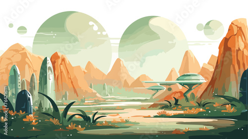 A space colony on a distant planet with domed  photo