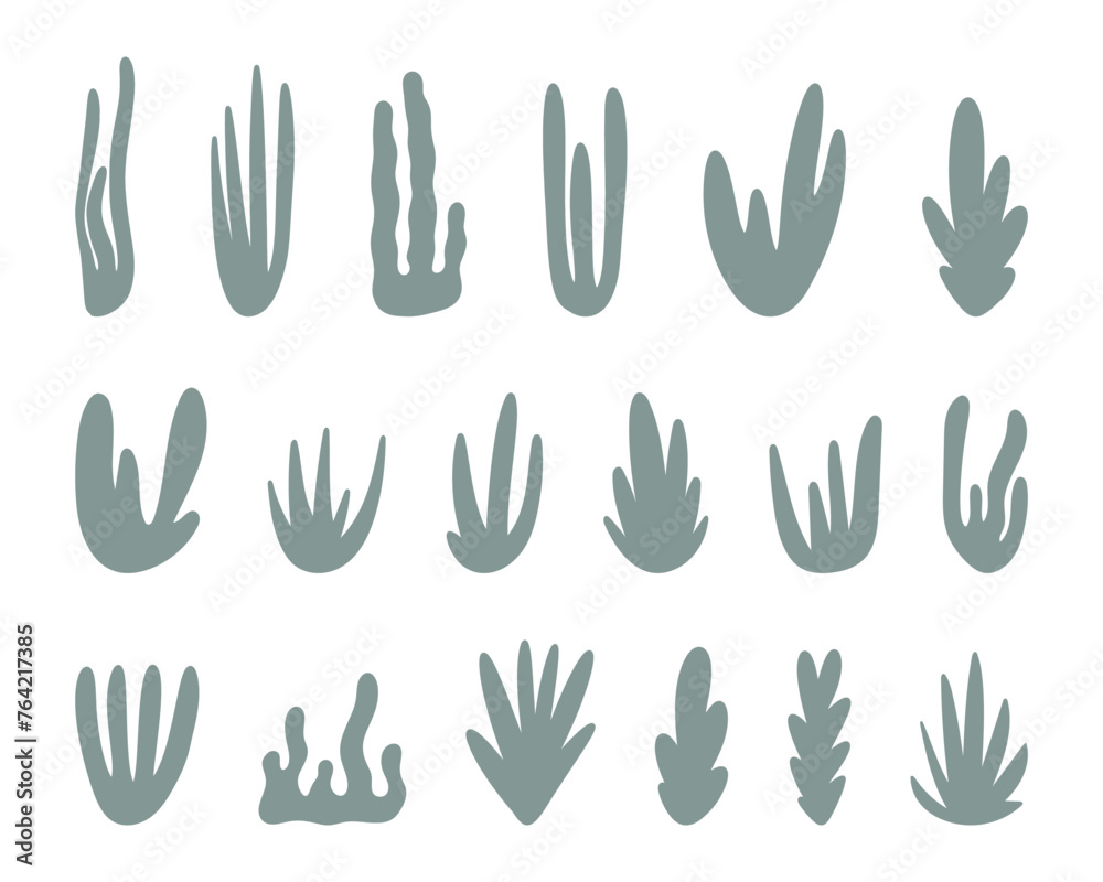 Abstract botanical set of leaves, flowers, algae, bizarre shapes. Textured shapes. Vector illustration flat hand-drawn style. Abstract botanical set of leaves, flowers, algae, bizarre shapes. Textured shapes. Vector illustration flat hand-drawn style.