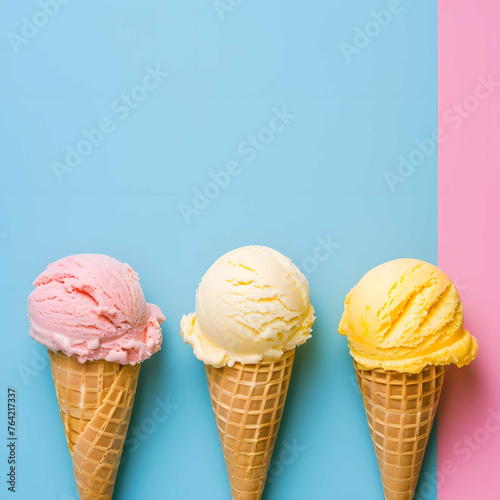 ice cream cones on blue and pink background