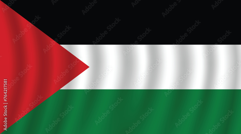 Flat Illustration of the Palestine national flag. Palestine flag design. Palestine wave flag.
