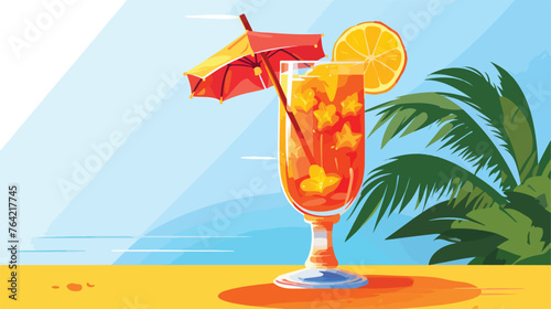 A vibrant tropical cocktail with an umbrella