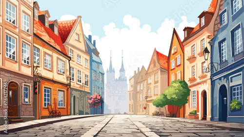 A vibrant street scene in an old European city