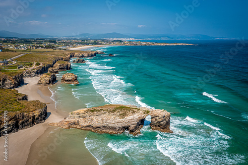 Aerial View of Beach of the Cathedrals, Ribadeo Galicia, Lugo, Spain photo