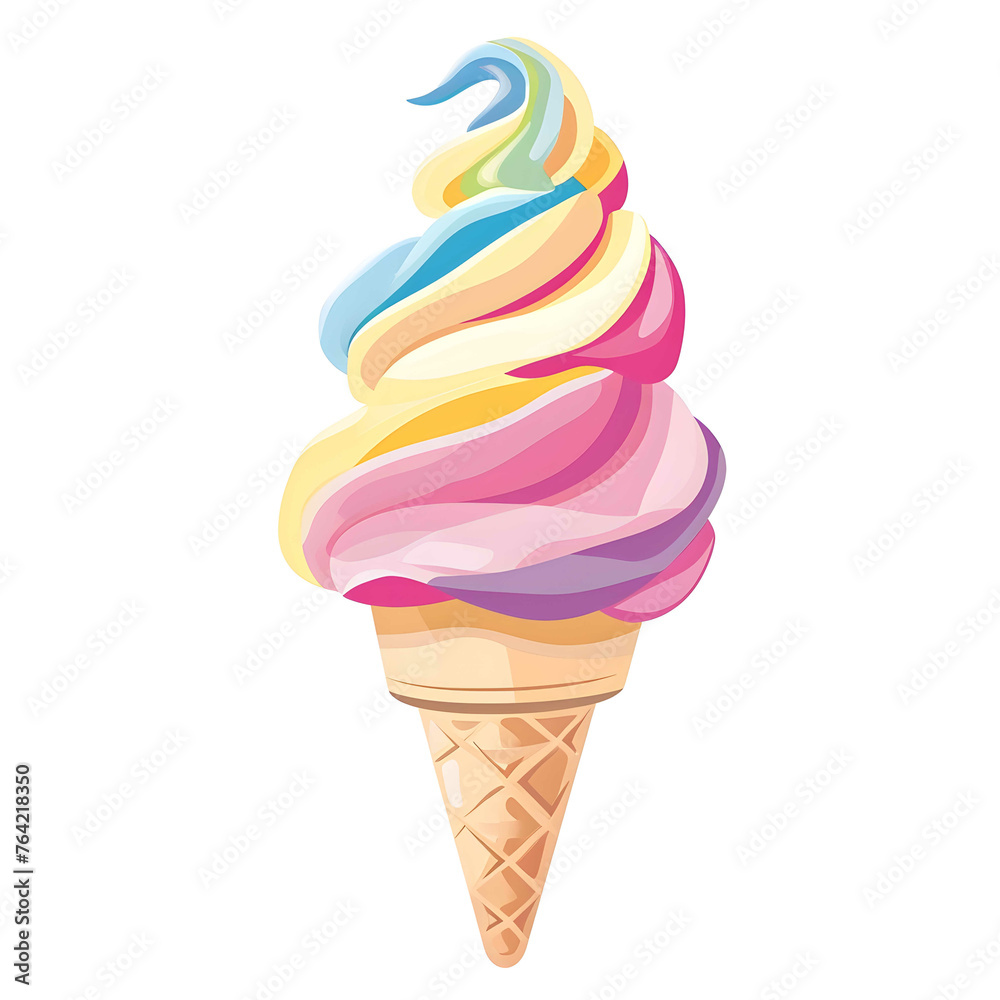 Naklejka premium Rainbow ice cream cone isolated on transparent background,transparency