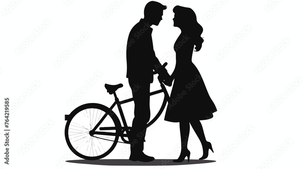 Couple silhouette design. happy man and woman bike