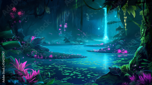 an unusual magical forest at night