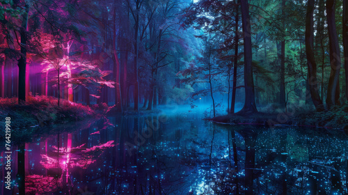 an unusual magical forest at night