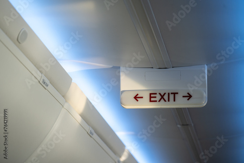 Exit sign in a plane.