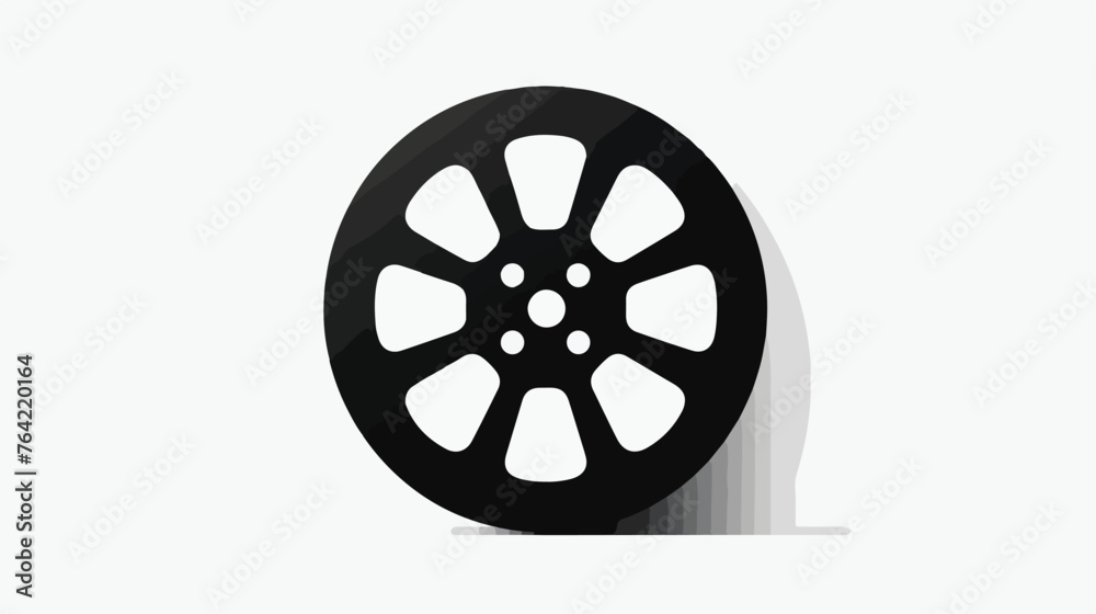 Film reel icon. Vector black cinema and movie desig
