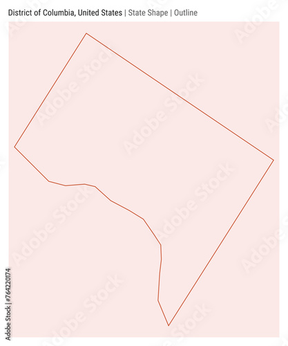 District of Columbia, United States. Simple vector map. State shape. Outline style. Border of District of Columbia. Vector illustration.