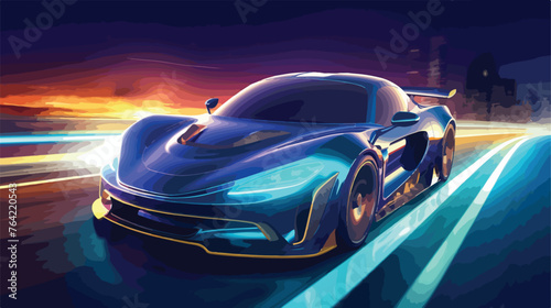 Futuristic Sports Car On Highway. Powerful accelerate © Noman