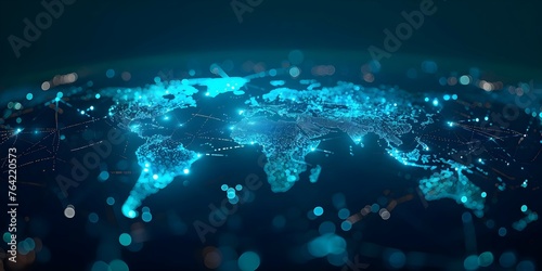 Visualizing Global Digital Network Connections: A Futuristic World Map Illustration of Communication Concept. Concept Futuristic Technology, Global Connectivity, Digital Network