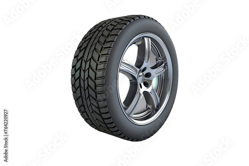 3D rendering of a single car tire on a white backgroun