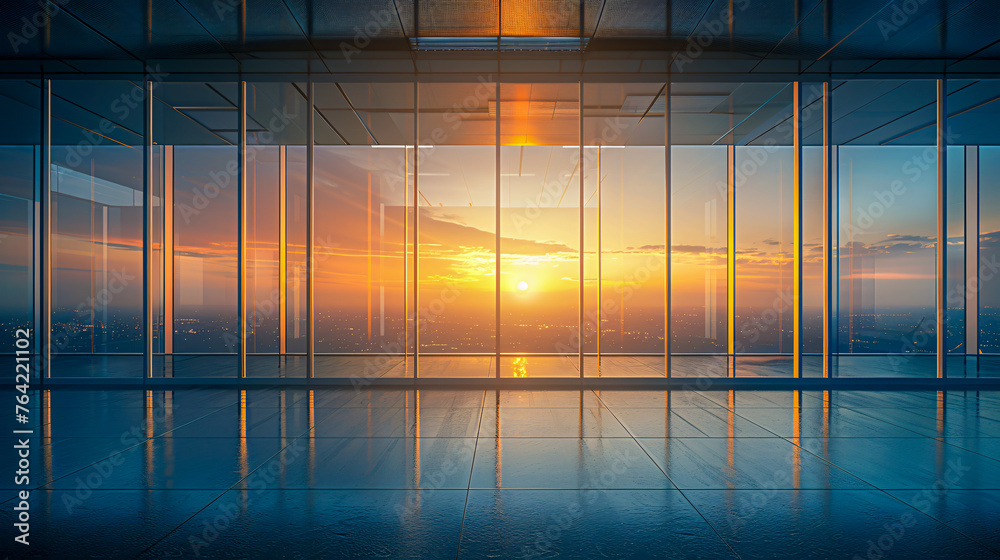 Fototapeta premium Modern architecture with reflective windows, abstract urban building design against blue sky