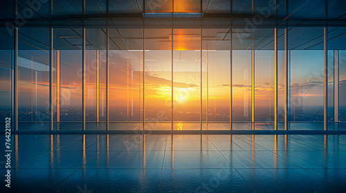 Modern architecture with reflective windows  abstract urban building design against blue sky