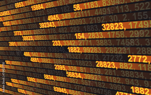 An Business colorful theme with an array of numbers and casually selected yellow colored digits.