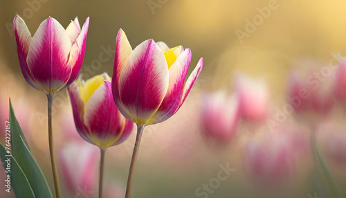 Różowo-żółte Tulipany, tapeta, dekoracja. Generative AI #764222157