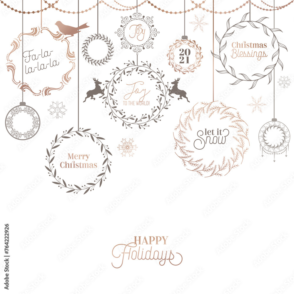 Vintage Christmas Wreath Design, Winter Holiday Calligraphic Card, Vector Page Typography Decoration