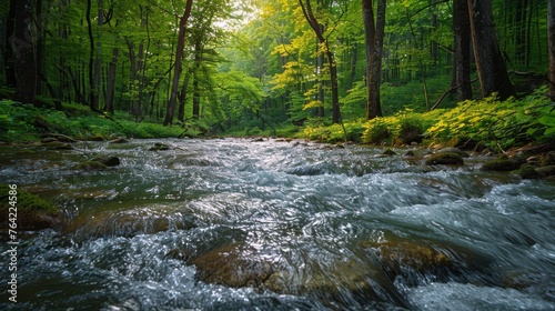 Stream Flowing Through Lush Green Forest