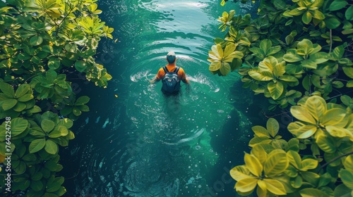 Person Swimming in Lake