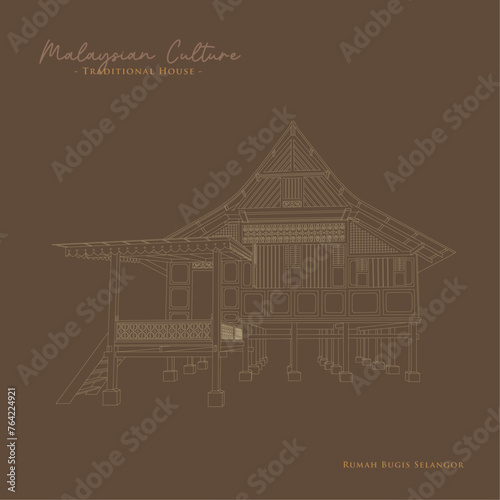 Line vector of Malaysian traditional house in Selangor