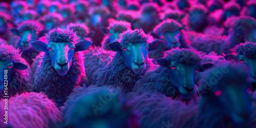 Neon sheep are looking at you. The best way to fall asleep is to count a flock of neon sheep. photo