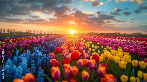 Colorful Flowers Field Under Sun
