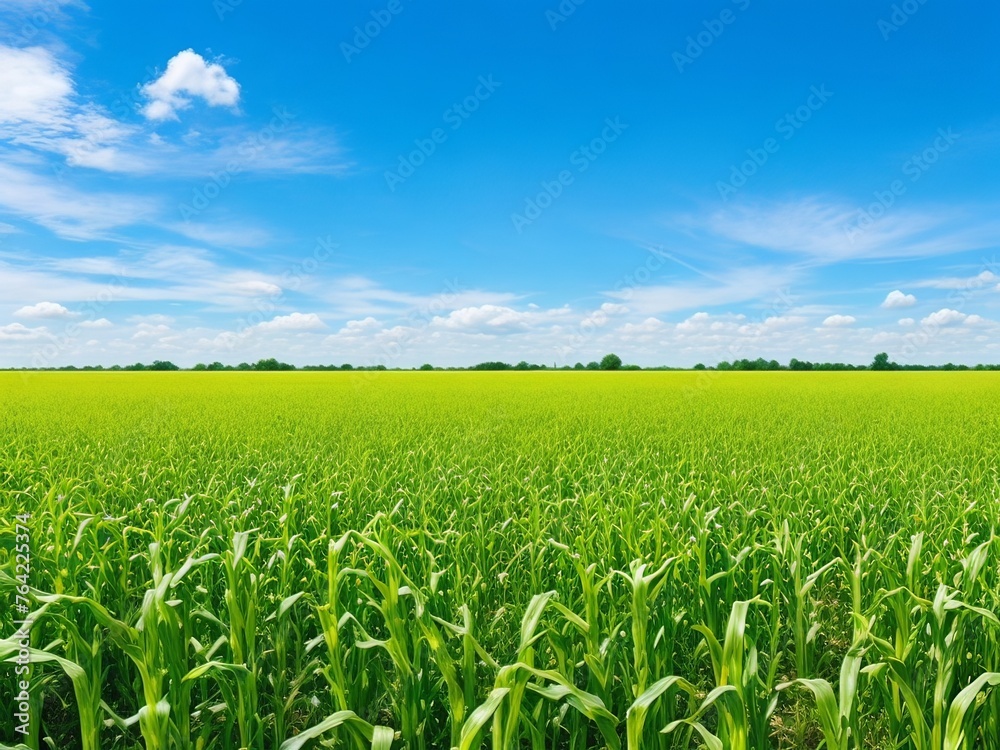 A field of corn on the background of the sky. AI generated. A field of corn on the background of the sky. AI generated.
