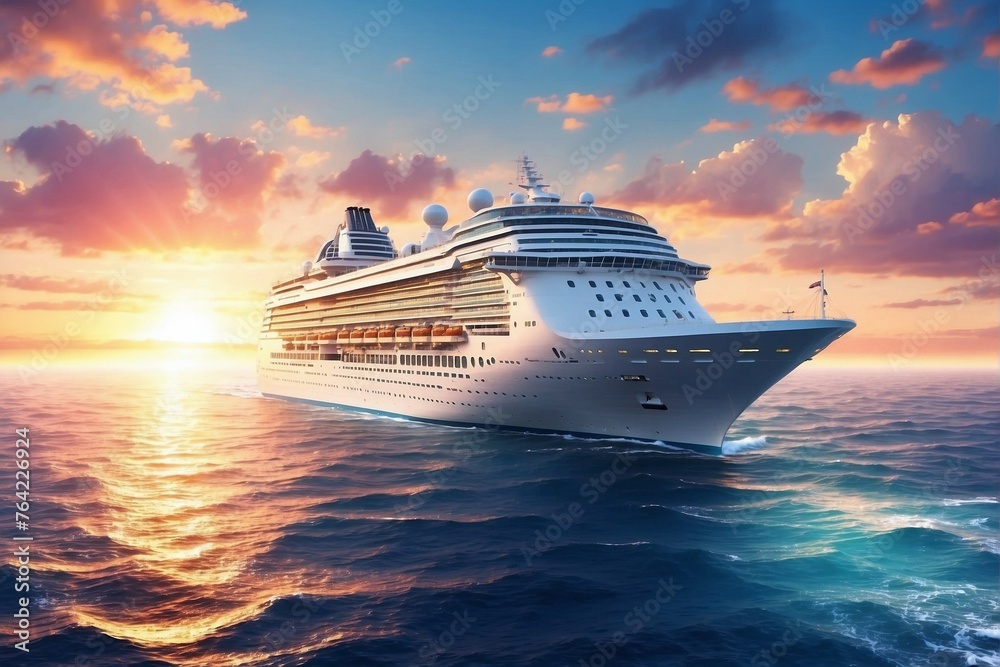 Large Cruise Liner in the Middle of the Ocean Large Cruise Liner in the Middle of the Ocean