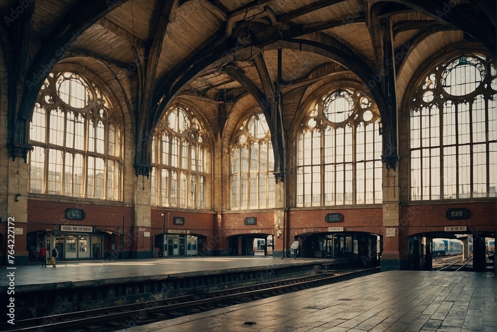 Railway Station with Clocks and Buttresses