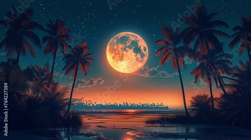 Moonlit Beach With Palm Trees