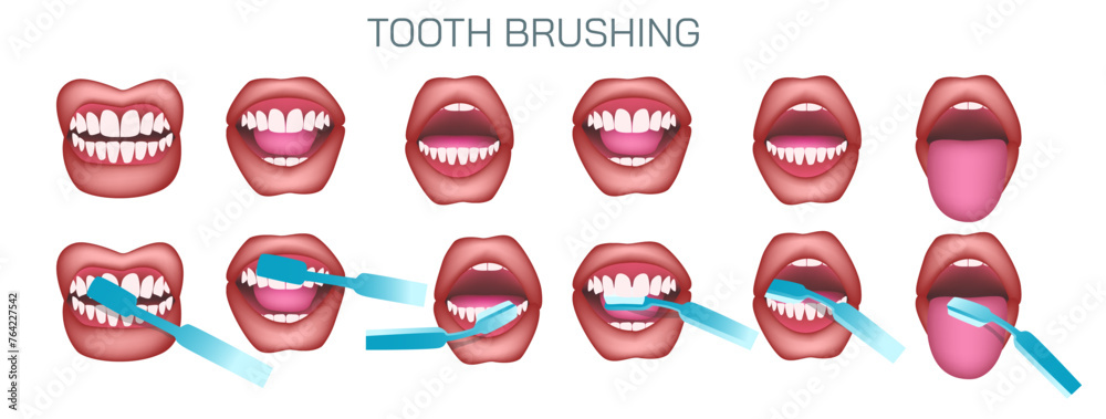 Tooth brushing Vector. Oral hygiene vector illustration. Dental care ...