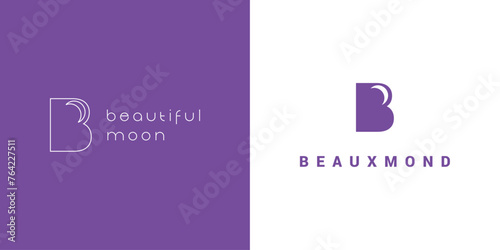 Beaux mond logo design with vector B letter symbol and the moon. 