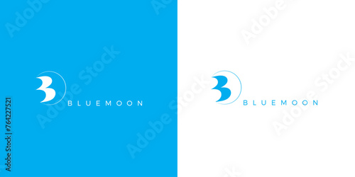Blue Moon logo with B shape carved out of the moon. Elegant line moon with a sans serif modern font in a logo vector design.  photo