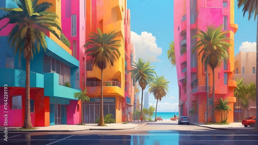 Vibrant Structures and Palm Trees