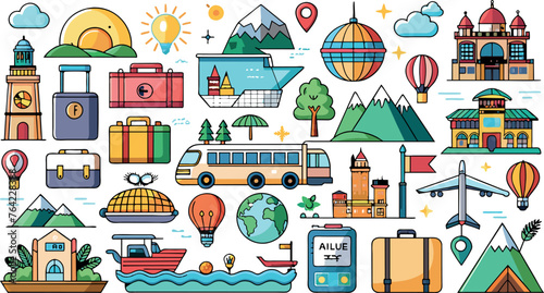 travel icons in flat style