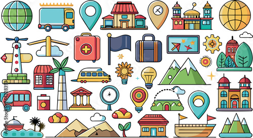 travel icons in flat style