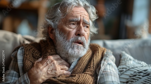 Older Man With White Beard Sitting on Couch