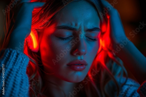 Stressed Woman Holding Head in Hands
