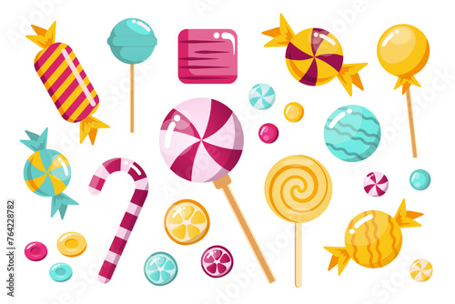 Set of candy illustrations on a white background for print, wall art, wallpaper, books, website, decoration