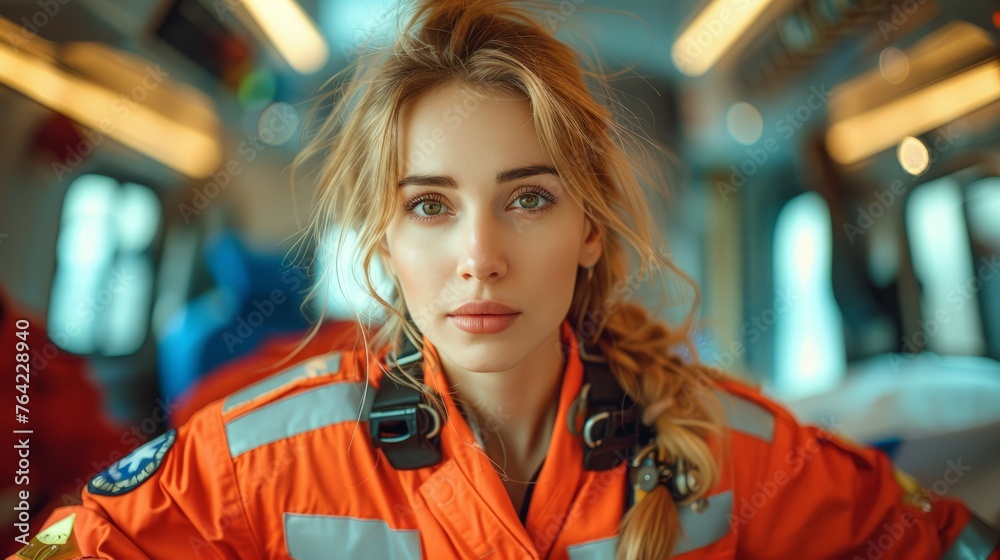 Woman in Orange Jacket Sitting on Train
