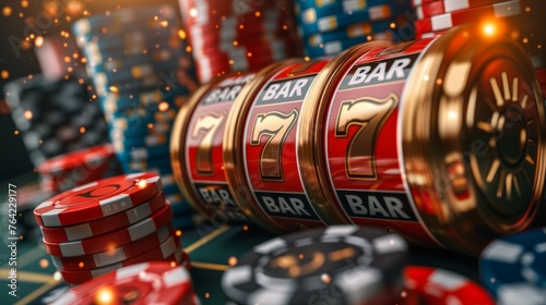 Casino Machine Surrounded by Casino Chips © Ilugram