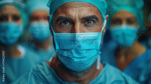 Man Wearing Surgical Mask Among Group of Doctors