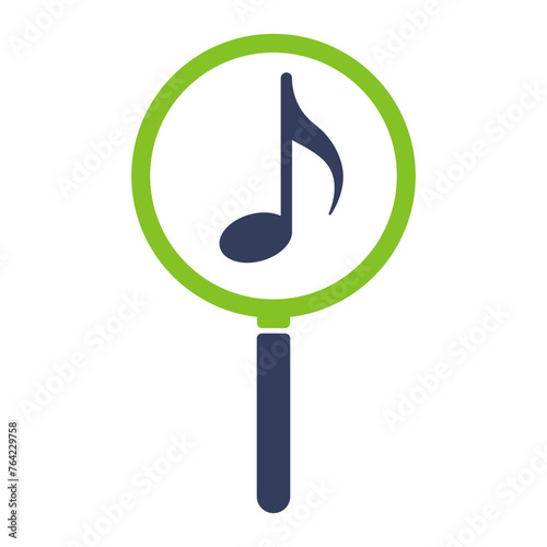 Magnifying glass icon with musical note, illustration