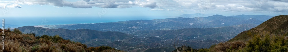 Panoramic view from hiking trail to Maroma peak in thunderstorm day, Sierra Tejeda, Spain Panoramic view from hiking trail to Maroma peak in thunderstorm day, Sierra Tejeda, Spain