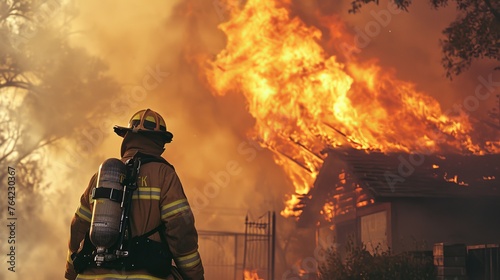 Courageous Firefighter Battling Massive Blaze