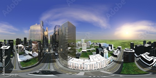Panorama of the city. Environment map. HDRI map. equidistant projection. Spherical panorama. 3D rendering © ustas