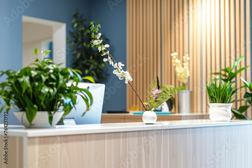 Tidy reception desk in a modern style. Generative AI